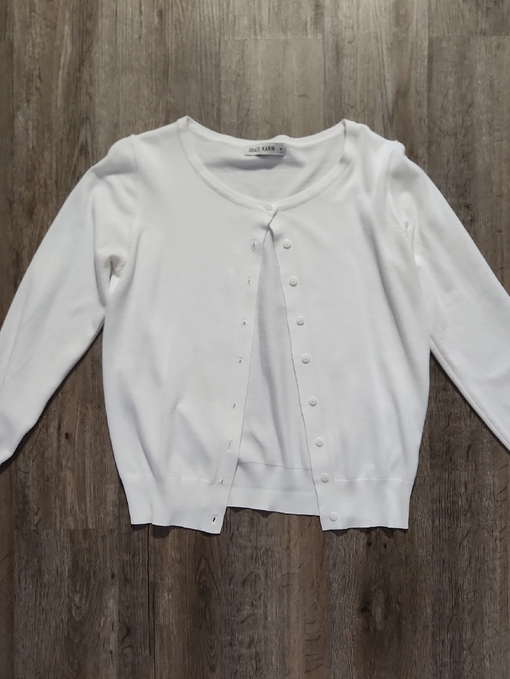 Grace Karin White Knit Button Cardigan